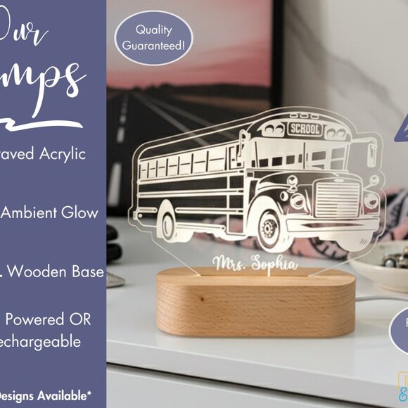 School Bus Night Light – Personalized LED Room Decor for Kids - Picture 3 of 8